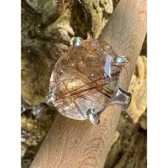 Copper Rutile Quartz Crystal Ring Sterling 925 Silver Statement Cocktail Sz 6.5 - Picture 5 of 11